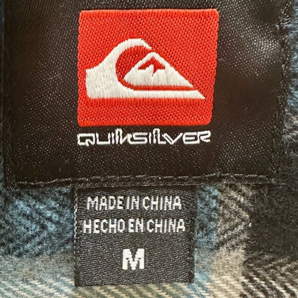 Quiksilver Men's Hooded Buttoned Flannel Shirt Size M Blue Plaid Y2K Grunge NEW - Picture 3 of 13